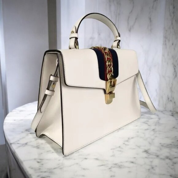 NWT Authentic  Gucci Stone Color Sylvie large Top Handle Bag - Picture 6 of 13